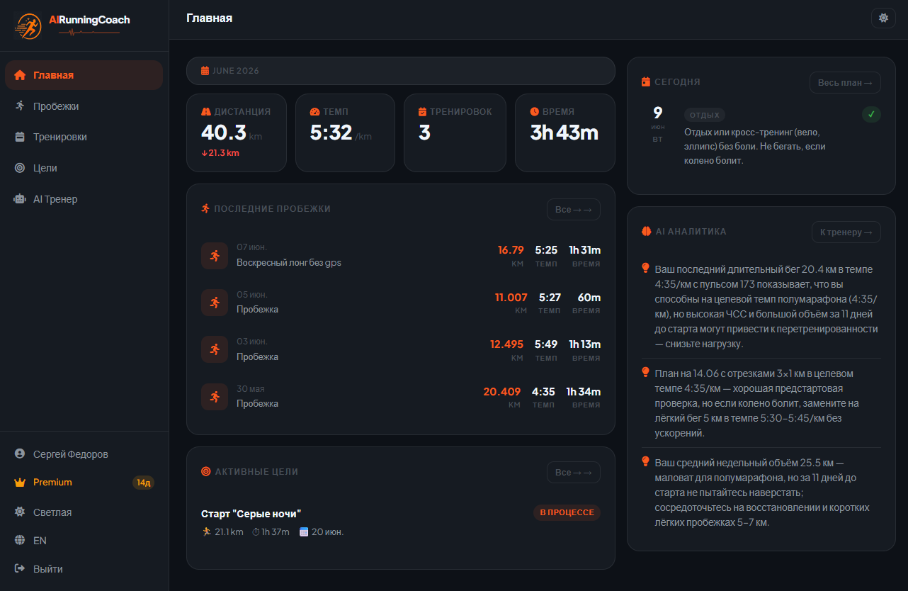 AI Running Coach — SaaS-сервис для бегунов на FastAPI и Vue с AI-тренером